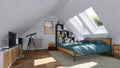 Bright modern bedroom interior in attic room 3D Royalty Free Stock Photo