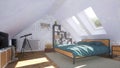 Bright modern bedroom interior in attic room 3D