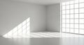 Bright modern empty room with large grid window and sunlight shadows Royalty Free Stock Photo