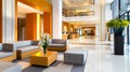 Bright Modern Hotel Lobby Interior Design with Marble Floor and Comfortable Royalty Free Stock Photo