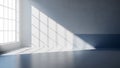 Bright modern interior with large window casting geometric sunlight patterns on floor Royalty Free Stock Photo