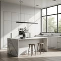 Modern Kitchen Interior Minimalist Design with Island and Stools Royalty Free Stock Photo