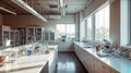 Bright Modern Laboratory Interior with Scientific Equipment and Large Windows Royalty Free Stock Photo
