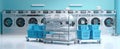 The bright and modern laundromat with neatly stacked towels and baskets. AI generated image Royalty Free Stock Photo