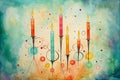 Bright modern loose watercolour style christmas candle scene Royalty Free Stock Photo