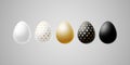 Bright modern luxury Easter eggs Set of white black gold egg with specks points dots pattern on a light background Egg design Royalty Free Stock Photo