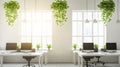 Bright and modern office space with plants and computers, promoting productivity Royalty Free Stock Photo
