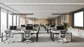 Modern Open Plan Office Interior with Rows of Desks Computers and Natural Light from Large Windows Keywords: office Royalty Free Stock Photo