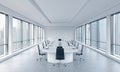 A bright modern panoramic meeting room in a modern office with Singapore view. The concept of the meeting of the Board of Director Royalty Free Stock Photo