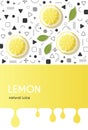 A bright and modern pattern for packing lemons or lemon juice. Trendy 80's style pattern with Memphis elements