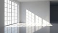 Bright modern room with large windows and sunlight casting shadows Royalty Free Stock Photo
