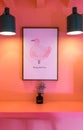 Bright modern ultra contemporary pink interior design, cute coffee shop, co-working space, freelance, kawai decor, pink, orange, b