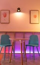 Bright and pink interiordesign for a coffee shop, bakery, cafe, co-working space