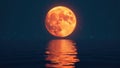 Bright moon casts perfect circle on still, dark water , astrology, ocean, shadow Royalty Free Stock Photo