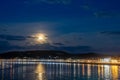 The bright moon shines over Llandudno promenade Royalty Free Stock Photo