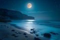 Bright moonlit night, captivating sea landscape, peaceful coastal scenery Royalty Free Stock Photo