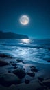 Bright moonlit night, captivating sea landscape, peaceful coastal scenery Royalty Free Stock Photo