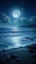 Bright moonlit night, captivating sea landscape, peaceful coastal scenery Royalty Free Stock Photo