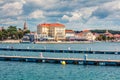 Bright morning cityscape of popular summer resort Porec. Beautiful spring seascape of Adriatic Sea. Stunning scene of Istrian