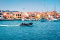 Bright morning view of Lixouri port. Amazing summer seascape of Ionian Sea.