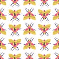 Bright motley seamless pattern with moths and butterflies on white background. Royalty Free Stock Photo