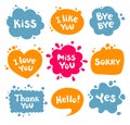 Bright multi-colored dialog clouds with words and phrases. Royalty Free Stock Photo