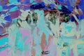 Bright multi-colored painting, contemporary art. Gouache acrylic tempera paint, abstract texture hand drawn gradient background