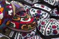 Bright multi-colored Uzbek skullcaps Royalty Free Stock Photo