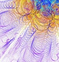 Bright multicolored abstract fractal background of multicolored spiral lines radiating from the center to the edges. Beautiful Royalty Free Stock Photo