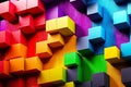 Bright multicolored 3D render abstract geometric background with joined cubic shapes, generative ai
