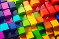 Bright multicolored 3D render abstract geometric background with joined cubic shapes, generative ai