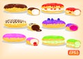 Bright multicolored eclairs with cream