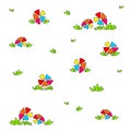 Bright multicolored flowers. Children`s funny drawing