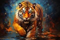 bright multicolored illustration tiger digital oil painting style