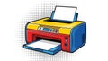 Bright multicolored printer illustration with paper loading and printing features Royalty Free Stock Photo