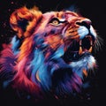 bright multicolored profile of face of angry roaring tiger on a black background. Pop art style Royalty Free Stock Photo