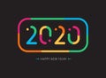 Bright multicolored 2020 symbol with colored frame. New Year cover design for cards, invitations, banners, calendar and