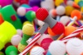 Bright multicoloured plastic toy hammers and bunting for celebrating the feast of St. John the Baptist in Porto, Portugal Royalty Free Stock Photo