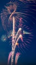 Bright multiple fireworks circles of burst in the blue sky