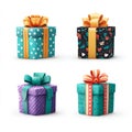 Bright multitone present boxes artwork on a plain white background Royalty Free Stock Photo