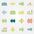 Bright music soundwave or equalizer icons set