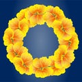 Bright Nasturtium wreath. Yellow flowers. Beautiful Floral circle isolated on dark blue background. Vector illustration. Royalty Free Stock Photo