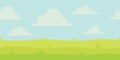 Bright nature landscape with sky, hills and grass. Rural scenery. Field and meadow. Vector illustration in simple Royalty Free Stock Photo