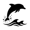 Minimal Navy Dolphin Leaping Above Stylized Waves On White Background Royalty Free Stock Photo