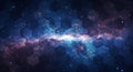 A bright nebula bursts across a dark cosmic sky segmented by a geometric hexagonal grid Royalty Free Stock Photo
