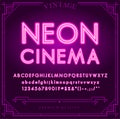 Bright Neon Alphabet Letters, Numbers and Symbols Sign in Vector. Night Show. Royalty Free Stock Photo