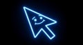 Neon Blue Cursor with Smiling Face on Black Background Royalty Free Stock Photo