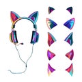 Bright neon colored gaming headset decorated with stylized cat ears.