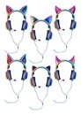 Bright neon colored gaming headset decorated with stylized cat ears.