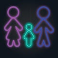 Bright neon family with child icon